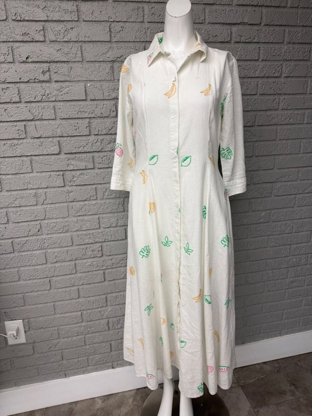 C&C California Women Tropical Embroidered Linen Blend Maxi Dress Size S